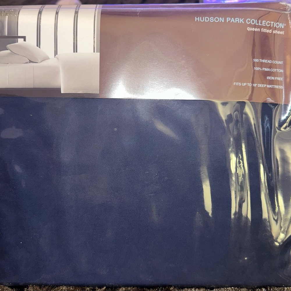 Hudson Park Collection Queen Fitted Sheet - Deep Blue